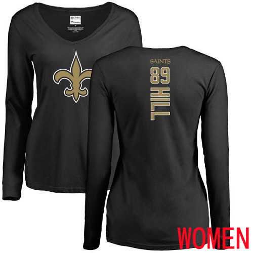 New Orleans Saints Black Women Josh Hill Backer Slim Fit NFL Football #89 Long Sleeve T Shirt->nfl t-shirts->Sports Accessory